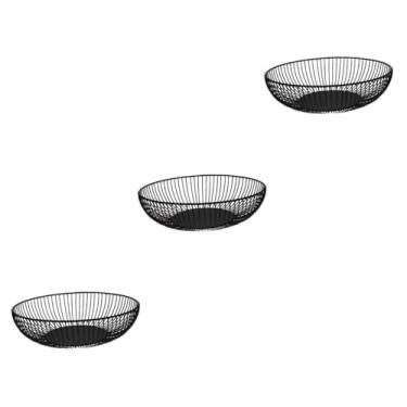Imagem de MAGICLULU 3 Pecas cesta de armazenamento de ferro forjado bandeja de exibição de doces fruteira grande pão recipiente de metal com tampa decoração mesa de cesta de arame porta frutas lanche