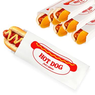Imagem de Sacos de Papel Hot Dog (Pacote com 100) - Capas de Papel para Micro-Ondas para Cachorro Quente - Embalagens para Concessão - Bolsas para Cachorros Quentes Resistentes a Vazamentos para Suportes de Alimentos, Caminhões de Comida, Levar, Entrega - Estoque em Sua Casa