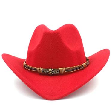 Imagem de Ynnolove Chapéu de cowboy unissex estilo ocidental com faixa de chapéu trabalhada à mão para festa de aniversário de Halloween cosplay (EUA, alfa, grande, vermelho)