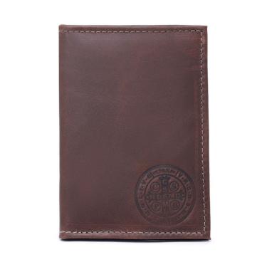 Imagem de Porta Documento CNH RG Couro Divisorias Para Cartoes Plasticos Internos Estampa Medalha São Bento