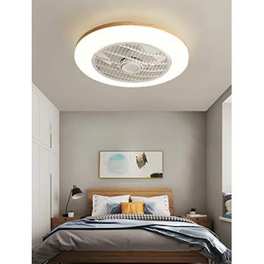 Imagem de Lâmpada de teto com ventilador de madeira LED Lâmpada de teto com ventilador moderno com iluminação Lâmpada de ventilador de quarto invisível ultrafina Lâmpada de teto com ventilador ultrass