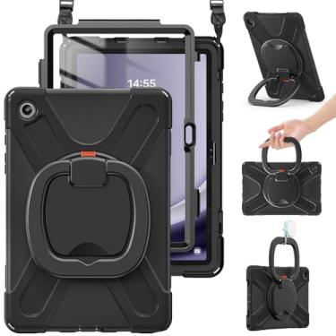 Imagem de BRAECN Capa para tablet Samsung Galaxy Tab A9+ Plus 2023 SM-X210/X216/X218, capa resistente à queda com protetor de tela, alça de ombro, suporte estável para Galaxy Tab A9+/A9 Plus 28 cm, preta