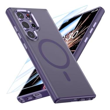 Imagem de MATEPROX Design magnético para Samsung Galaxy S24 Ultra, capas protetoras elegantes e finas amarelas translúcidas foscas com protetor de tela para S 24 Ultra de 16,8 cm 2024-roxo
