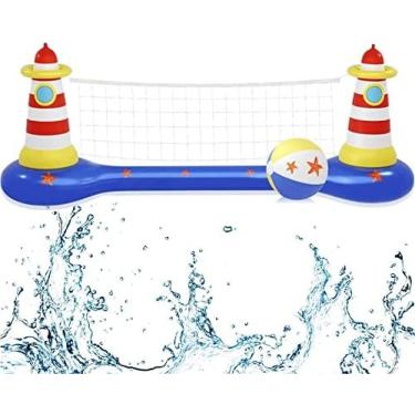 Imagem de Conjunto de flutuador de piscina inflável, rede de vôlei de piscina com rede e bola ajustáveis, conjunto de jogo de flutuador divertido de verão, conjunto de natação de vôlei aquático para c