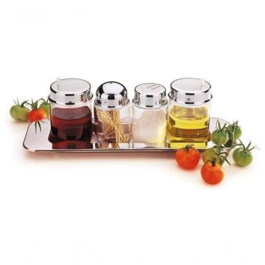 Imagem de Kit Galheteiro Azeite Vinagre Paliteiro Saleiro Vidro Inox Mesa Servir Temperar Salada Azeiteiro