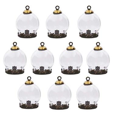 Imagem de 10 mini globo de vidro transparente fofo de 20 x 15 mm com achados, tampa de cúpula de vidro, frasco de vidro, pingente de joias (bronze antigo)