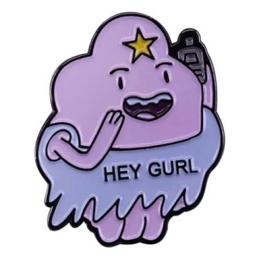 Imagem de Pinstant Lumpy Space Princess Hey Gurl Girl chamada telefônica Whisper Come Along With Me Hora de Aventura Jake Finn desenho animado programa de TV Broche Esmaltado Roxo Clássico 3,18 cm 1.25 Inches