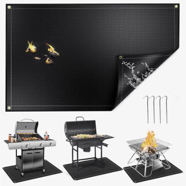 Imagem de Tapete de lareira interno de 122 x 106 cm, tapete de lareira, almofada de grelha dupla face à prova de fogo para lareira, protetor de churrasco à prova de óleo para decks e pátios