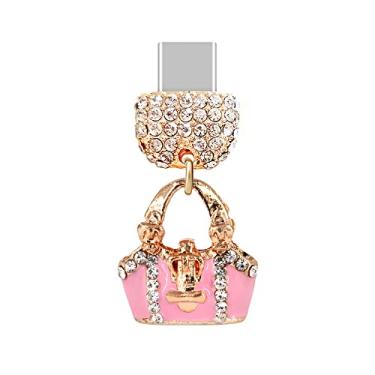 Imagem de ELISE & FONDA TP73 Tipo-C porta de carregamento cristal antipoeira plugue 3D bolsa celular charme para Samsung Galaxy/OnePlus/Xiaomi/oppo novo telefone Android iPhone 15/16 (rosa), approx. 2 cm (H) x
