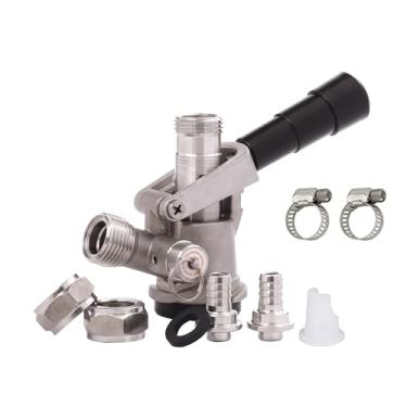 Imagem de Acoplador de barril de aço inoxidável 304 D Sankey, sistema comercial Sankey Kegerator D barril torneira acoplador dispensador de linha de cerveja tubo de fabricação de gás com válvula de retenção