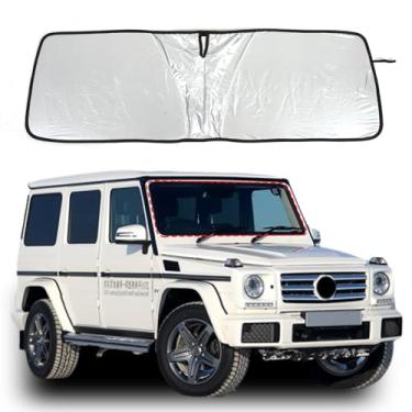 Imagem de Tumukiw Para-brisa dianteiro compatível com Mercedes-Benz G Class G500 2004-2018 Specialized Car Windshield Sun Shade dobrável elástico memória fio de aço protetor solar proteção UV acessórios de