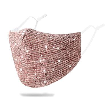 Imagem de Máscara de boca com lantejoulas brilhantes designer de moda com glitter capa de rosto de algodão com alças ajustáveis para orelha reutilizável baile de máscaras festa boate rave festival lantejoulas