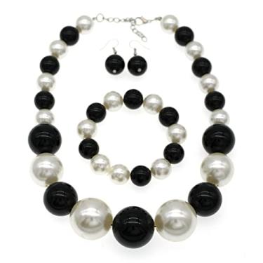 Imagem de Colar de pérolas para mulheres, colar de pérolas grossas e grandes, colar de pérolas multicamadas e brinco conjunto de bijuterias da década de 1920, Zinco, Sem Pedra Preciosa