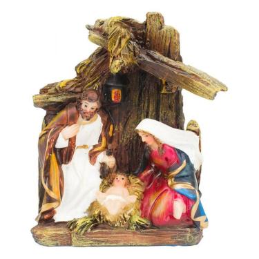 Imagem de Presépio Simples Pequeno Resina Decoração Natal - 8cm 