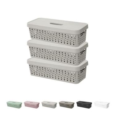 Imagem de Kit 3 Cestos Organizador c/ Tampa Trama Rattan 3,6L Usual - Usual Util