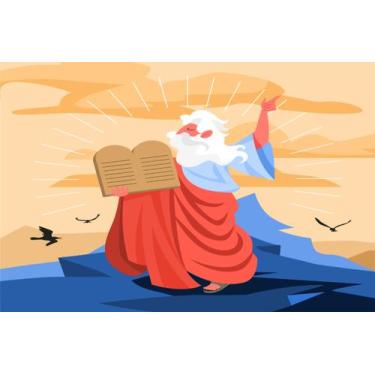 Imagem de Painel de Lona Bíblico Religioso Moises e Os 10 Mandamentos - Fabrika 