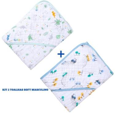 Imagem de Kit com 2 toalhas de banho fralda soft com capuz para bebê papi, MASCU