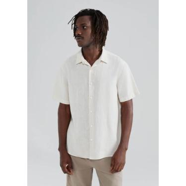 Imagem de Camisa Masculina Manga Curta Slim Com Linho - Hering, M, Off white