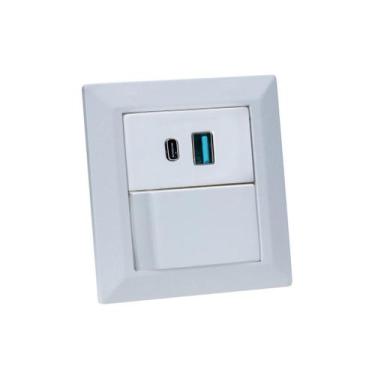 Imagem de Espelho de Tomada Duplo Chanfrado 1 Interruptor 2 Usb 9.0A - CONNECT C