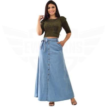 Imagem de Saia Longa Jeans com botões Frontal  EWF Jeans  Azul Claro