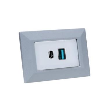 Imagem de Espelho de Tomada Simples Chanfrado com 2 USB 9.0A - CONNECT CAIXA TOM