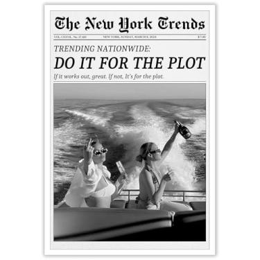 Imagem de FBKDVC Pôster Funky Girl Aesthetic Preppy Moderno Preto e Branco Impressão de Jornal Do It For The Plot Hot Girls Arte de Parede em Tela Vintage Times Impressão de Revista para Bar Carrinho Dormitório