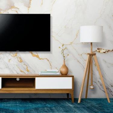 Imagem de Papel de Parede Painel 3D Mármore Branco com Ouro Auto Colante Lavável