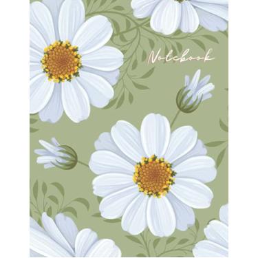Imagem de Notebook: 100 page notebook lined paper pages with margin for all your ideas, writing and jottings. Large 8.5 x 11 inch for plenty of writing. Large daisy design with spring green background.