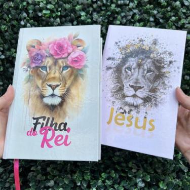 Imagem de Kit Casal 2 Bíblias Leão Filha do Rei Rosa e Leão Jesus Dourado LETRA 