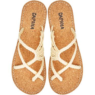 Imagem de Capana Sandálias rasteiras femininas de tecido - sandálias trançadas com tiras, sandálias de praia para mulheres verão elegante, sandálias boêmia de corda, sapatos femininos casuais de primavera,