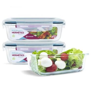 Imagem de Kit 3 Potes Vidro Hermético 640ml Marmita Microondas - U4home