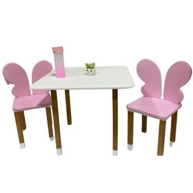 Imagem de Conjunto Mesa Mesinha C/2 Cadeira Infantil Borboleta - Móveis mjl, Ros