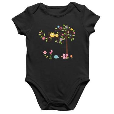 Imagem de Body Bebê Algodão Árvore Flores E Animais - Foca na Moda, Preto, M