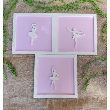 Imagem de 3 Quadros Impressos Bailarina Menina Quarto Infantil 30cm - Hanger Dec