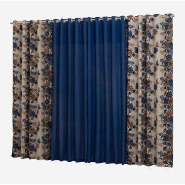 Imagem de Cortina Rústica 2 Metros Estampada Para Janela Sala ou Quarto - Azul -