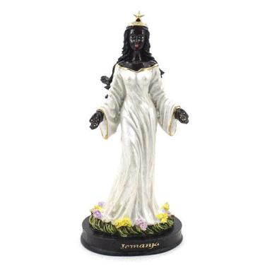 Imagem de Imagem Iemanjá Preta Vestido Branco Resina 20 cm - Amém Decoração Reli