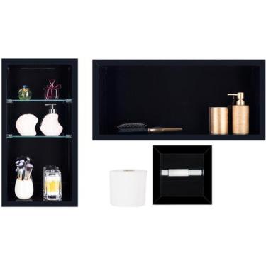 Imagem de Nicho Em Porcelanato Para Banheiro - kit com 3 peças (Preto Liso) - In