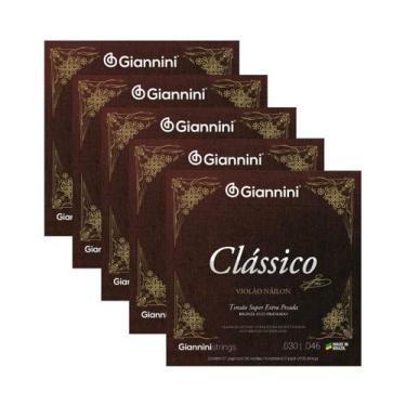 Imagem de Kit 5 Encordoamento Violão Giannini Nylon Clássico Bronze GENWXPA Supe