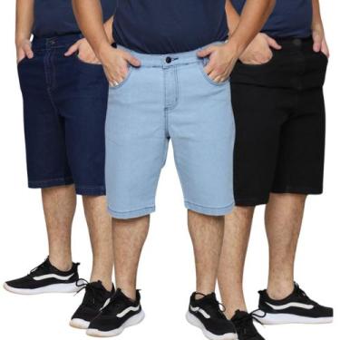 Imagem de Kit 3 Bermudas Jeans Masculina Tradicional Algodão Plus Size Premium -