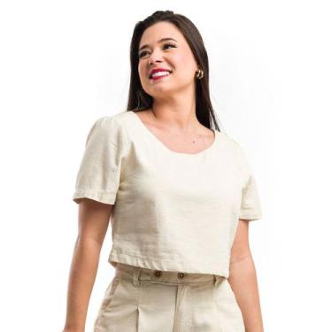 Imagem de Cropped Feminino de Linho Com Mangas Sem Elastano - RESTRITO JEANS, 44