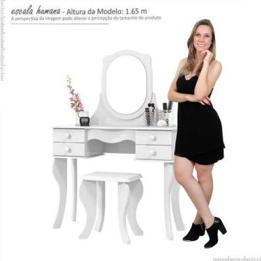 Imagem de Penteadeira Com Banqueta Espelho 4 Gavetas Princesa Patrimar Branco, B