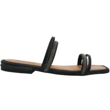 Imagem de Tamanco Feminino Rasteira Casual Básico Dia a Dia com Strass Bico Quadrado Conforto Mississipi Mc291
