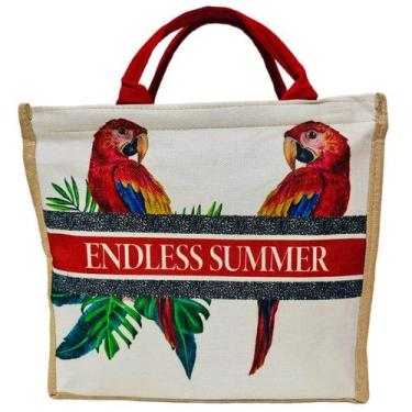 Imagem de Bolsa De Praia Estampada Arara Vermelha Feminina Sacola Luxo - Lis