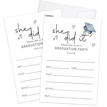 Imagem de Convites de formatura 2025 Convites de festa de formatura com envelopes She Did It Cartão de convite de anúncios de formatura para ensino médio, universidade, mestrado, celebração de mestrado,