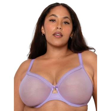 Imagem de Curvy Couture Malha transparente feminina, cobertura total sem forro, suporte sexy plus size, Brilho lavanda, (42) 42DDD