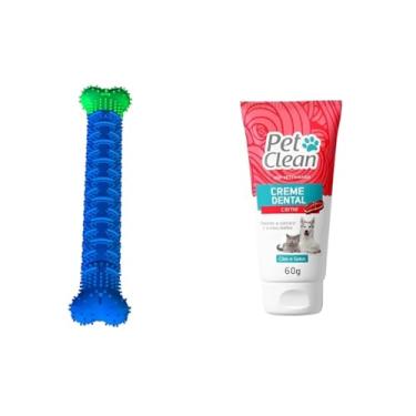 Imagem de Kit Escova e Pasta de Dente Para Cachorro Com 1un Mordedor em Formato de Osso e 1un Creme Dental 60g Sabor Variado Para Cães e Gatos De Todas as Raças Tamanhos Limpeza de Dentes Tártaro