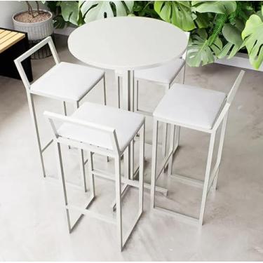 Imagem de Conjunto Mesa Alta Bar Bistrô Redonda Branca 4 Banquetas Confort Estofado Industrial White (Branco)