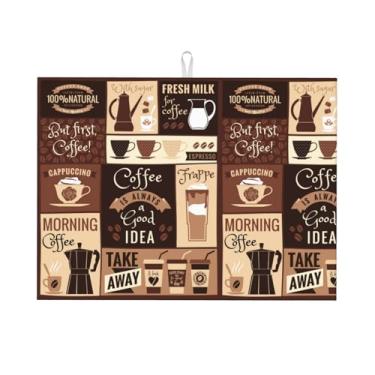 Imagem de SUPLUCHOM Tapete de Secagem de Pratos com Padrão Retrô de Café para Balcão de Cozinha, Escorredor de Pratos Absorvente de Microfibra Grande de 18 X 24"