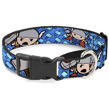 Imagem de Buckle-Down Coleira para cachorro martingale Kawaii Thor poses martelo monograma azul 23 a 38 cm 2,5 cm de largura