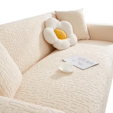 Imagem de Capa de sofá de veludo macio, estiramento para 1-5 lugares, protetor de móveis durável, cor sólida, capa confortável para sofá e poltrona reclinável(Beige,3-seat 190-230cm)